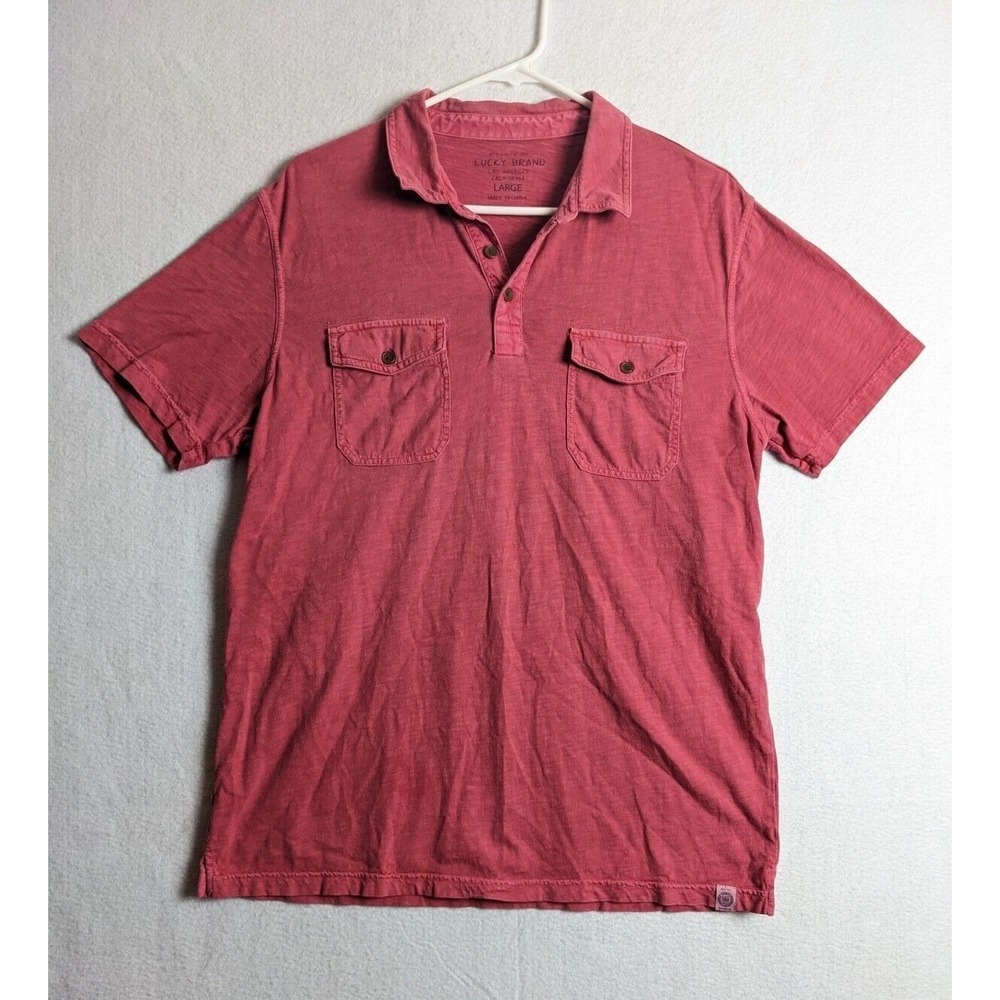 Lucky Brand Mens Polo Shirt Size L Red Short Sleeve